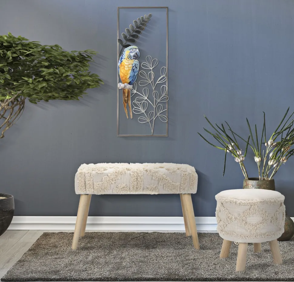 Panneau mural décoratif perroquet en métal 3D multicolore cadre fer