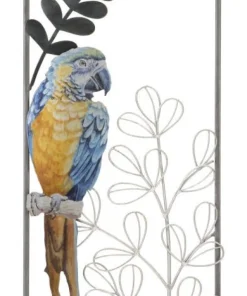 Panneau mural décoratif perroquet en métal 3D multicolore cadre fer