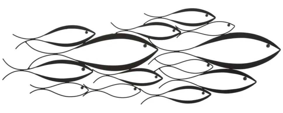 Panneau mural décoratif Poissons en métal Noir
