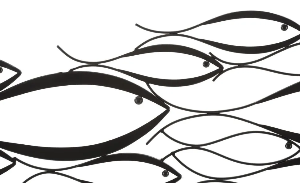 Panneau mural décoratif Poissons en métal Noir