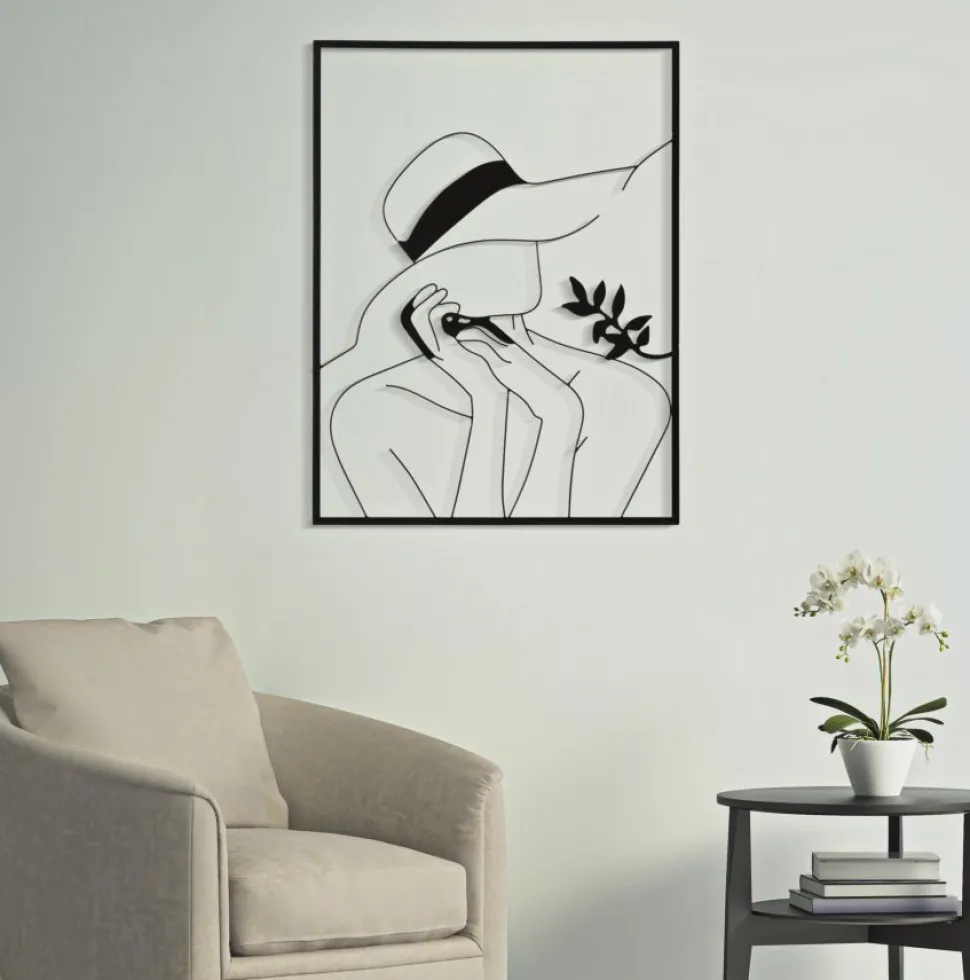 Panneau mural décoratif silhouette féminine en fer Noir cadre rectangulaire