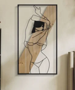 Panneau mural décoratif silhouette féminine métal et M.D.F Noir Marron