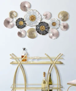 Panneau mural en métal motif floral multicolore