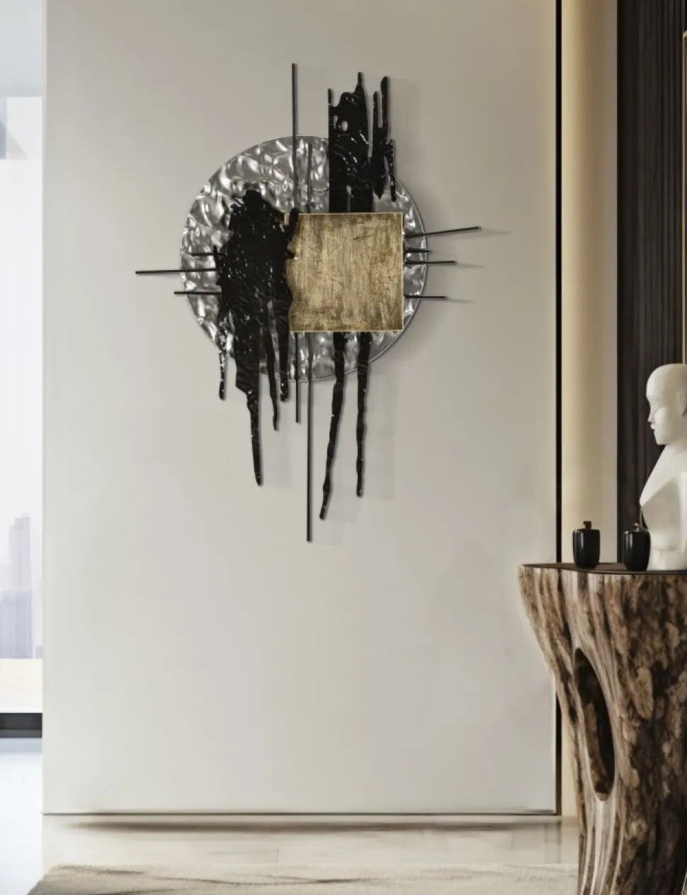 Panneau mural moderne Cripton Métal Noir et Doré