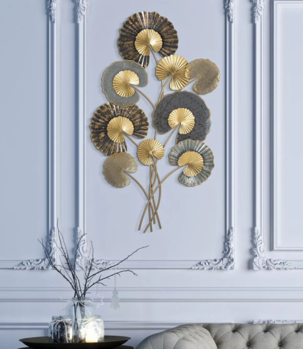 Panneau mural métallique 3D motifs géométriques et floraux Fer multicolore