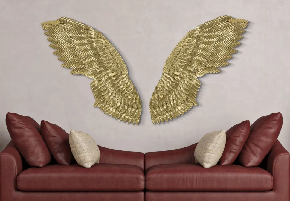 Panneaux décoratifs 3D ailes en métal doré 2 pcs
