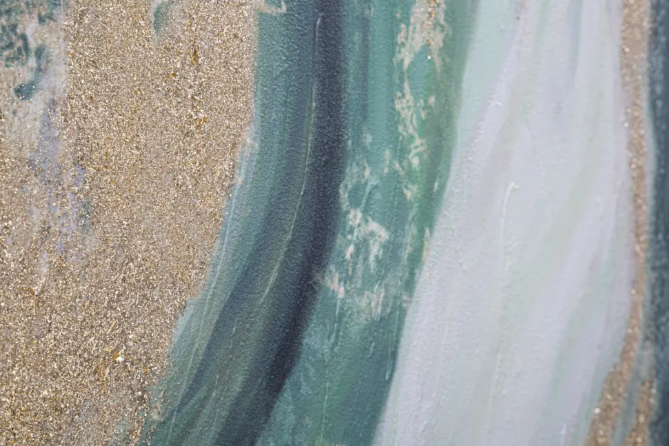 Peinture murale abstraite encadrée en bois massif Greenery