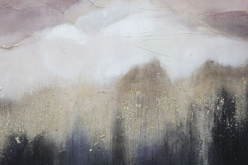 Peinture murale impressionniste cadre en bois massif Tons Rose et Noir