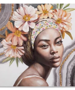 Peinture murale Naomi Bois massif avec applications en tissu multicolores