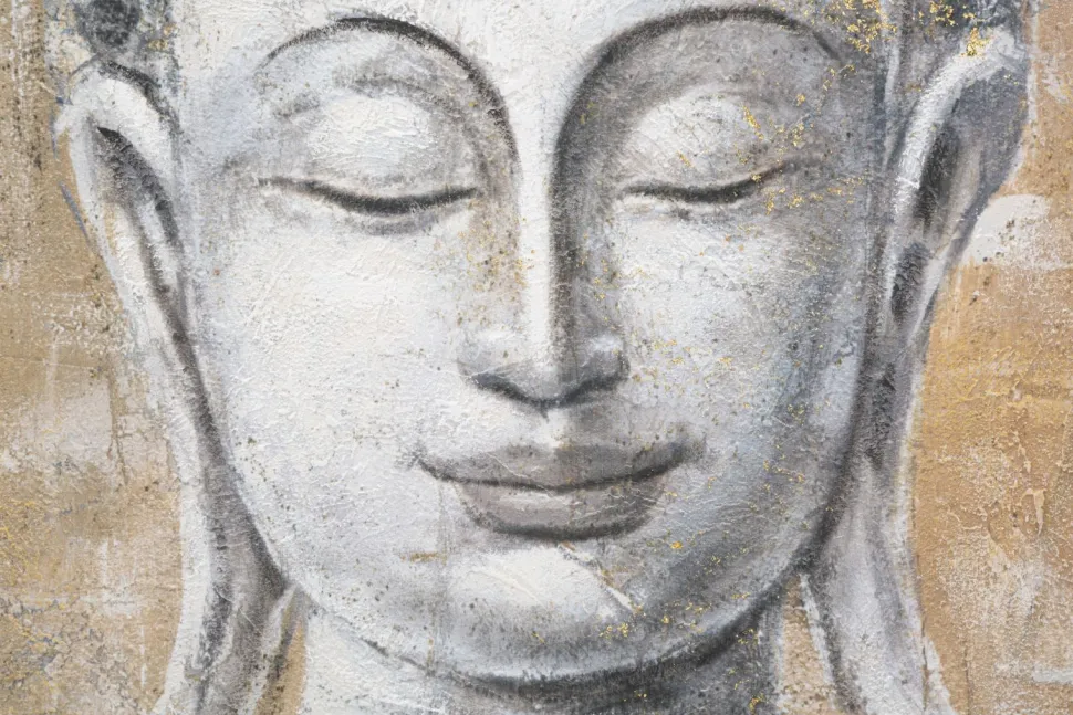 Peinture sur toile Bouddha encadrée en bois massif multicolore