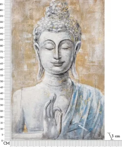 Peinture sur toile Bouddha encadrée en bois massif multicolore