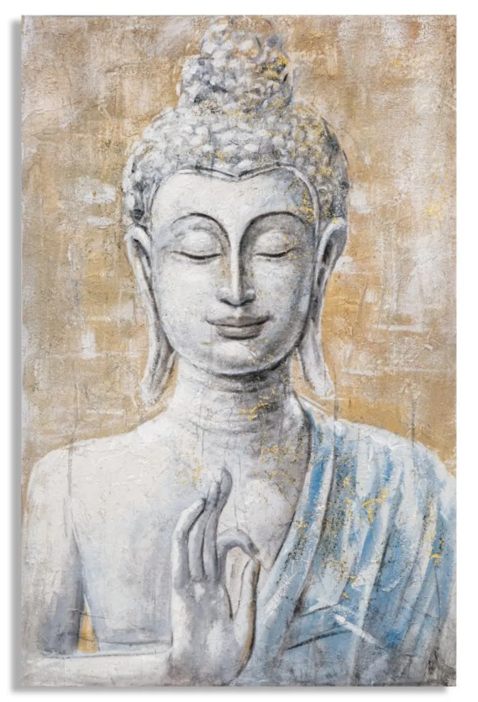 Peinture sur toile Bouddha encadrée en bois massif multicolore