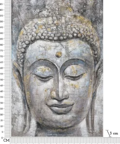 Peinture sur toile Bouddha multicolore cadre en bois massif applications dorées