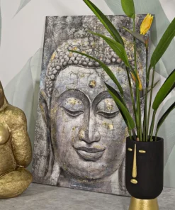 Peinture sur toile Bouddha multicolore cadre en bois massif applications dorées