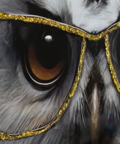 Peinture sur toile Chouette lunettes dorées cadre en bois et métal argenté