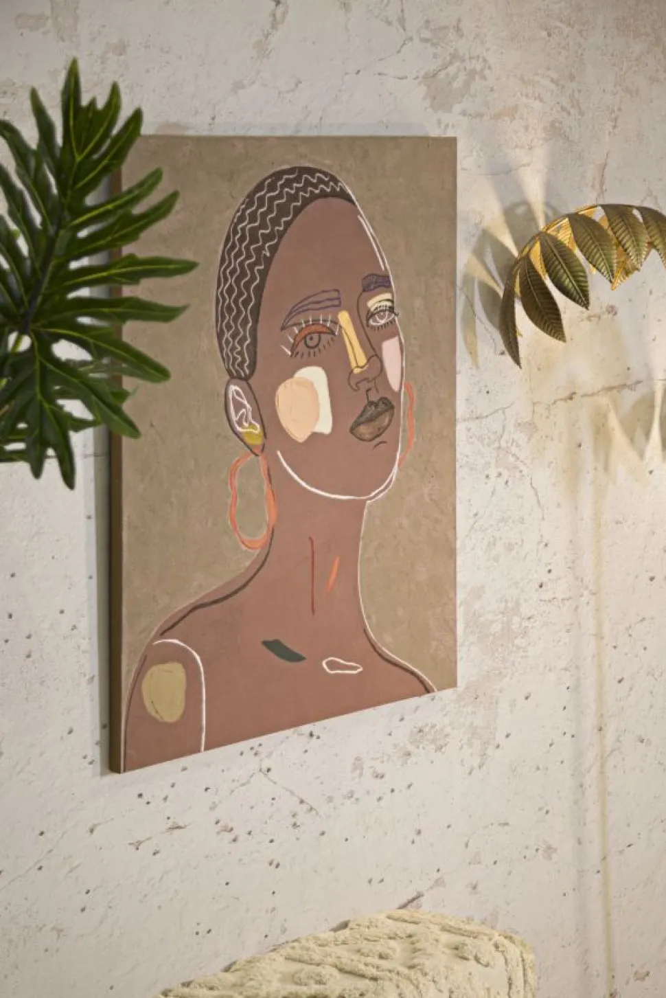 Peinture sur toile femme multi-ethnique cadre bois massif marron