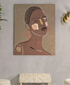 Peinture sur toile femme multi-ethnique cadre bois massif marron