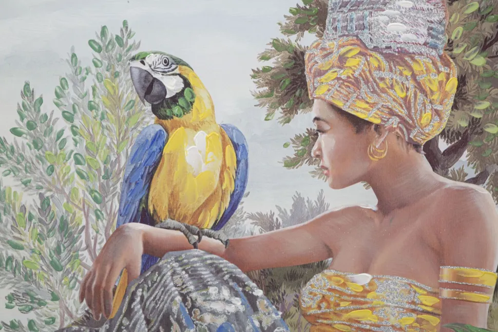 Peinture sur toile Kenda Femme et Perroquet Bois Massif