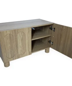 Petit buffet rétro-moderne avec portes sculptées Durand L80cm Chêne grisé