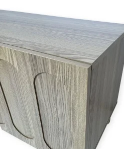 Petit buffet rétro-moderne avec portes sculptées Durand L80cm Chêne grisé