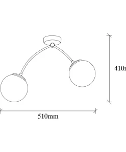 Plafonnier 2 lampes arcs asymétriques Gabilan Verre Blanc et Métal Noir et Or