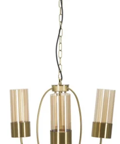 Plafonnier 3 lumières métal doré et verre