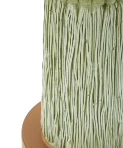 Plante décorative Cactus Stons en tissu vert sur socle en bois marron