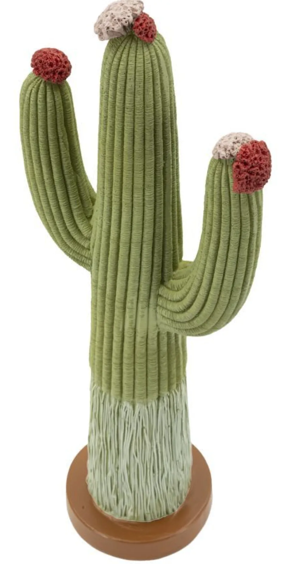 Plante décorative Cactus Stons en tissu vert sur socle en bois marron