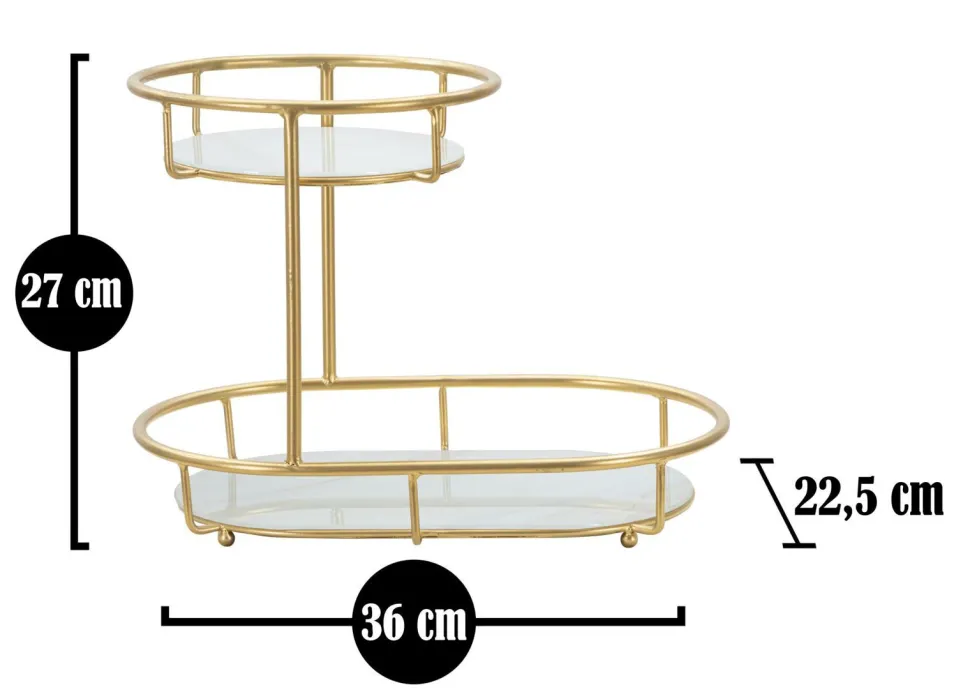 Plateau 2 niveaux métal doré et verre miroir