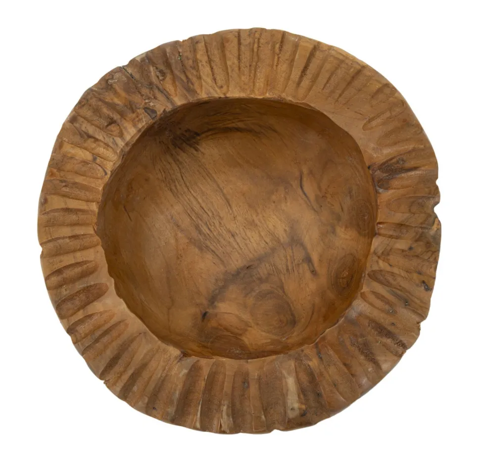 Plateau arrondi Geris Teck recyclé sculpté marron