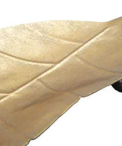 Plateau en métal doré forme feuille