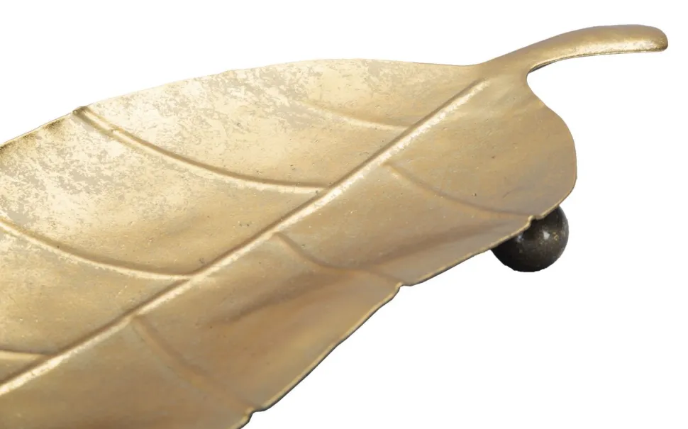 Plateau en métal doré forme feuille