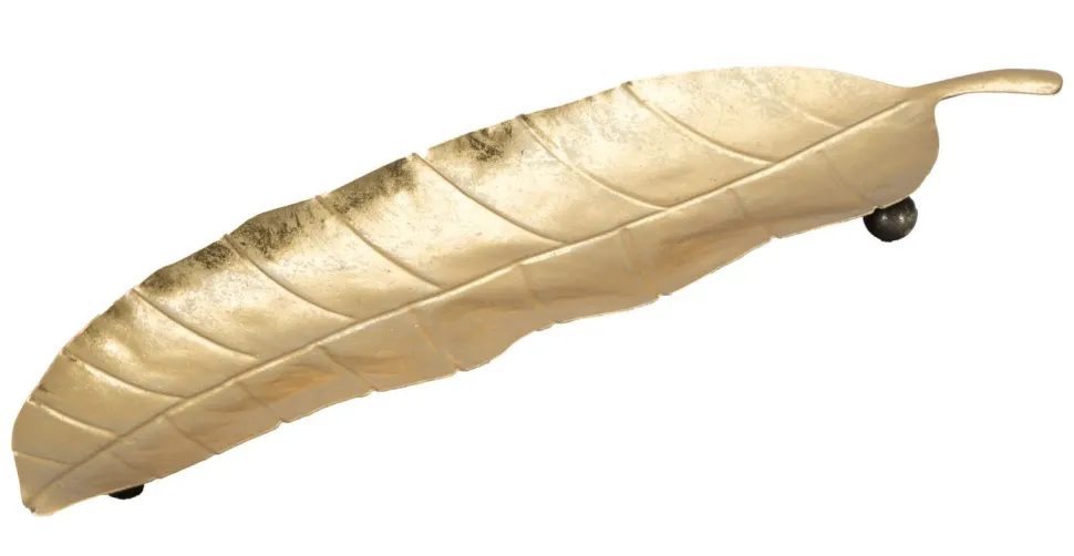 Plateau en métal doré forme feuille