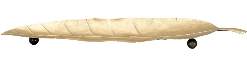 Plateau en métal doré forme feuille