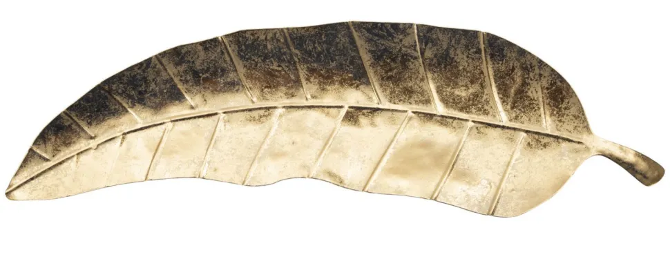Plateau en métal doré forme feuille