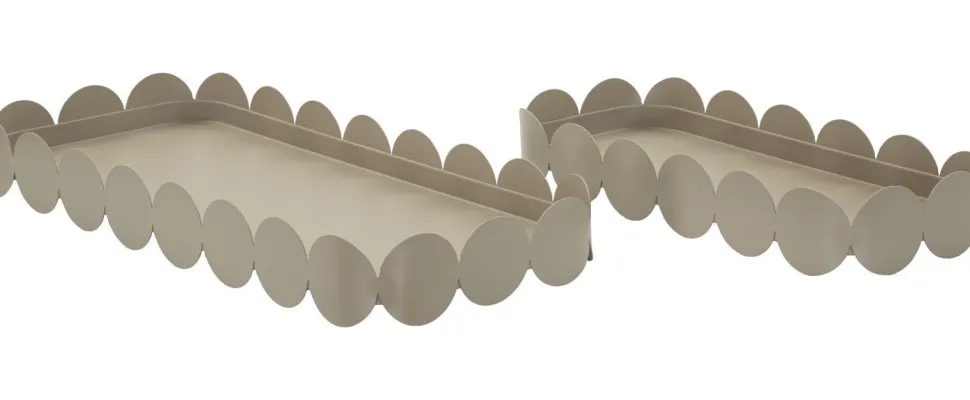 Plateaux rectangulaires en métal gris colombe bord ondulé set de 2