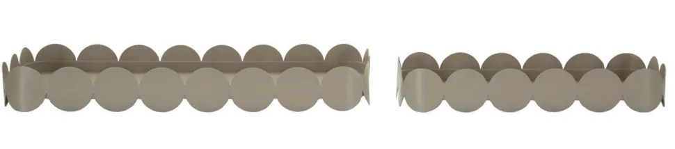 Plateaux rectangulaires en métal gris colombe bord ondulé set de 2