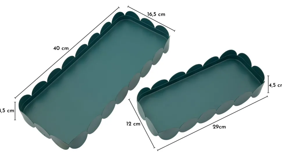 Plateaux rectangulaires Ottanio en métal ensemble 2 pièces