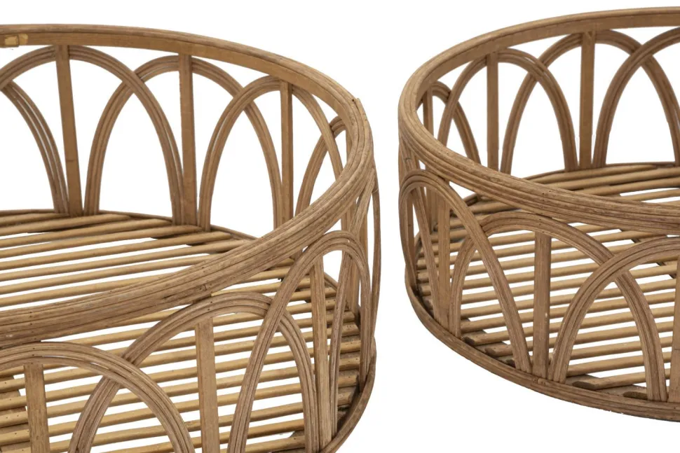 Plateaux ronds en rotin tressé marron ensemble 3 pcs