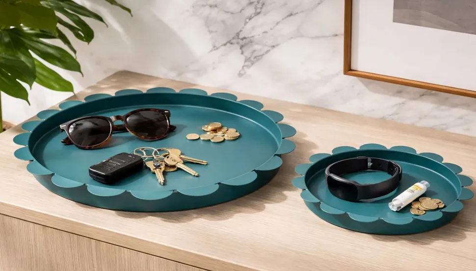 Plateaux ronds métal bleu canard set de 2 pcs