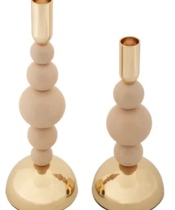 Porte-bougie Bolly rose en ensemble de 2 pièces et finitions dorées