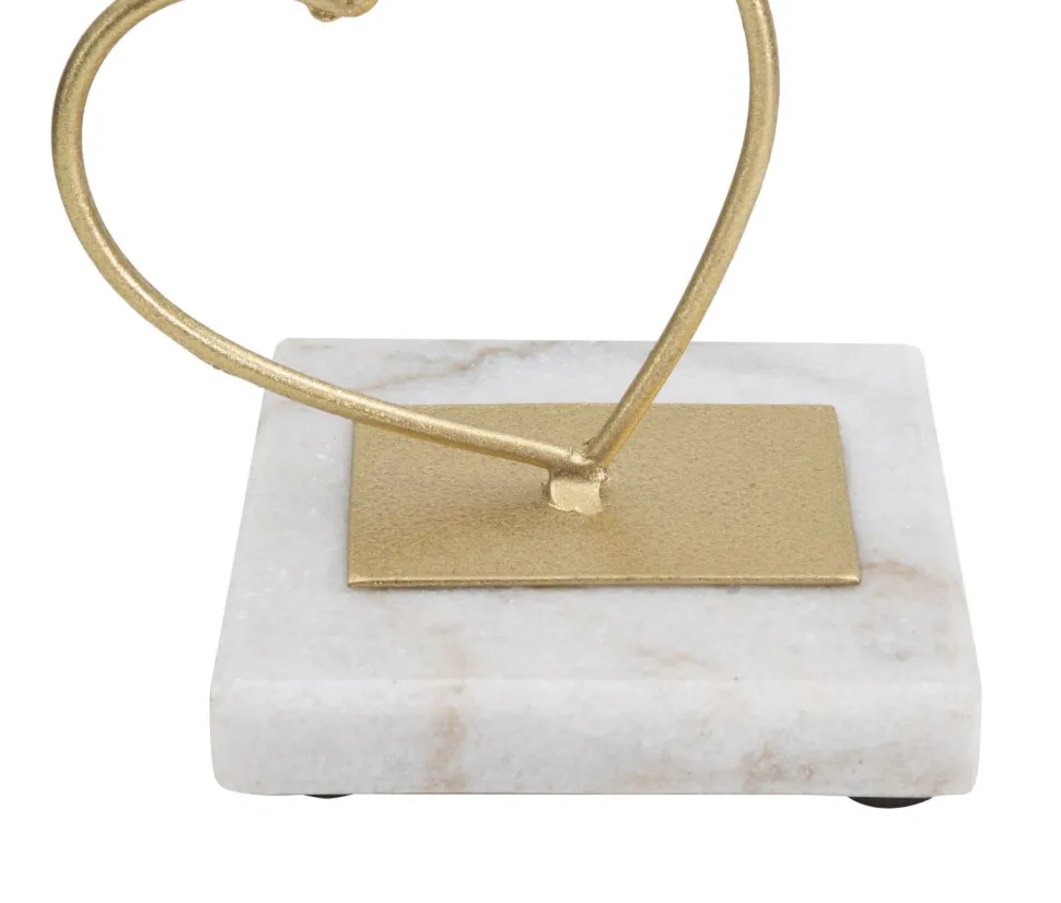 Porte-bougie cœurs en métal doré et base en marbre blanc