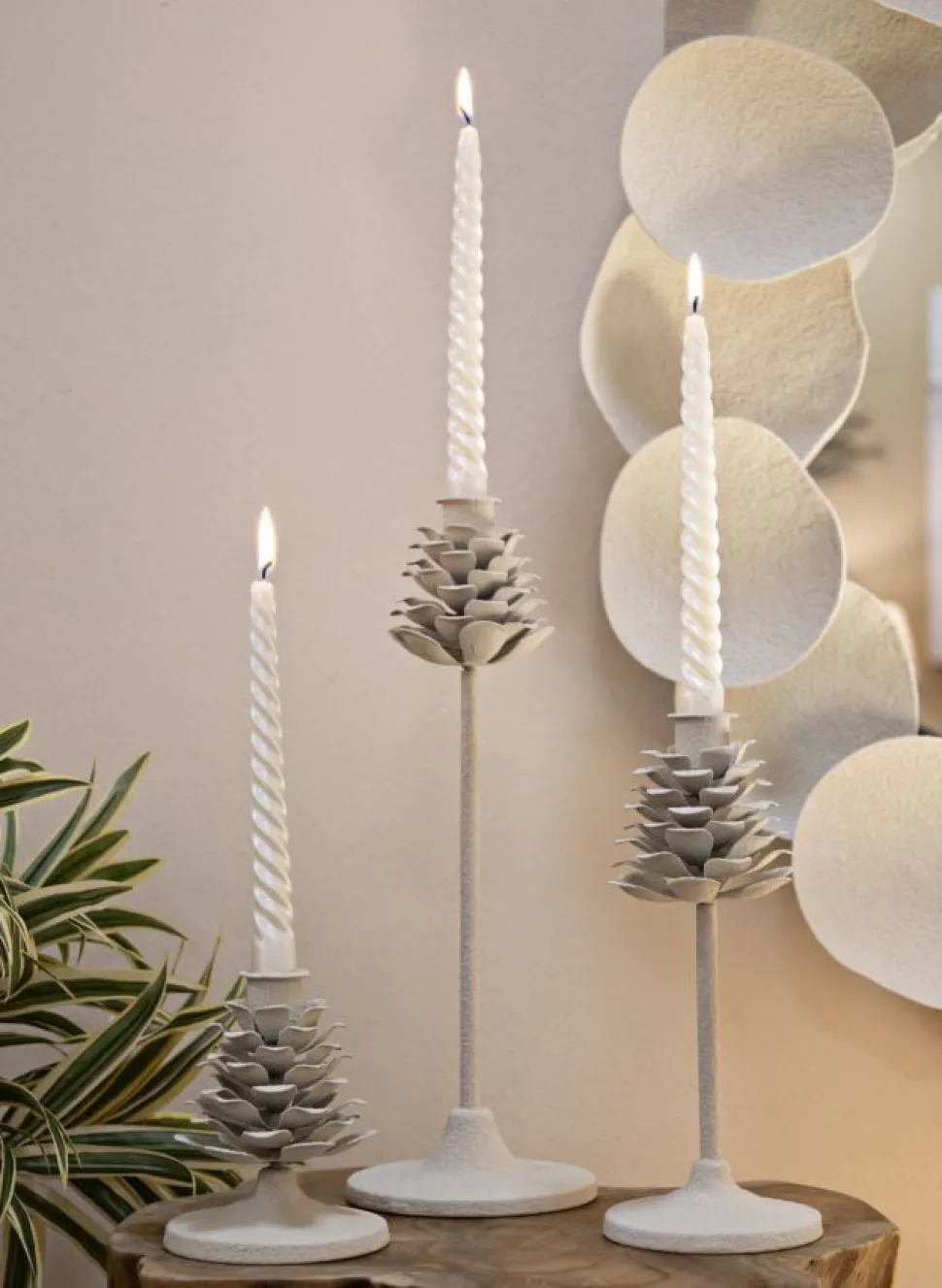 Porte-bougie Dune en métal beige