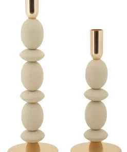 Porte-bougie ensemble 2 pcs Crème détails dorés