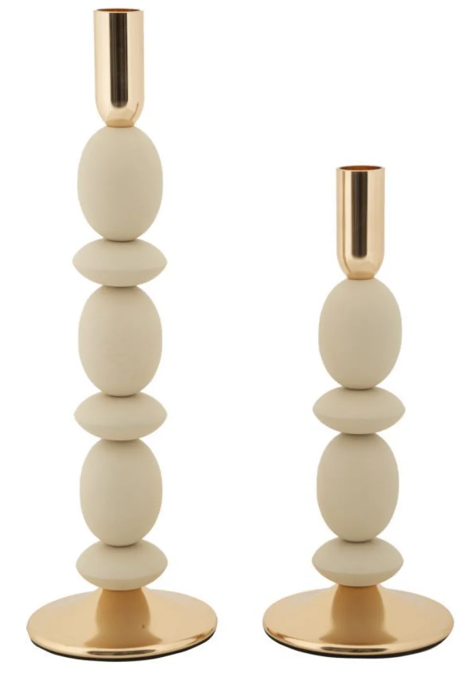 Porte-bougie ensemble 2 pcs Crème détails dorés