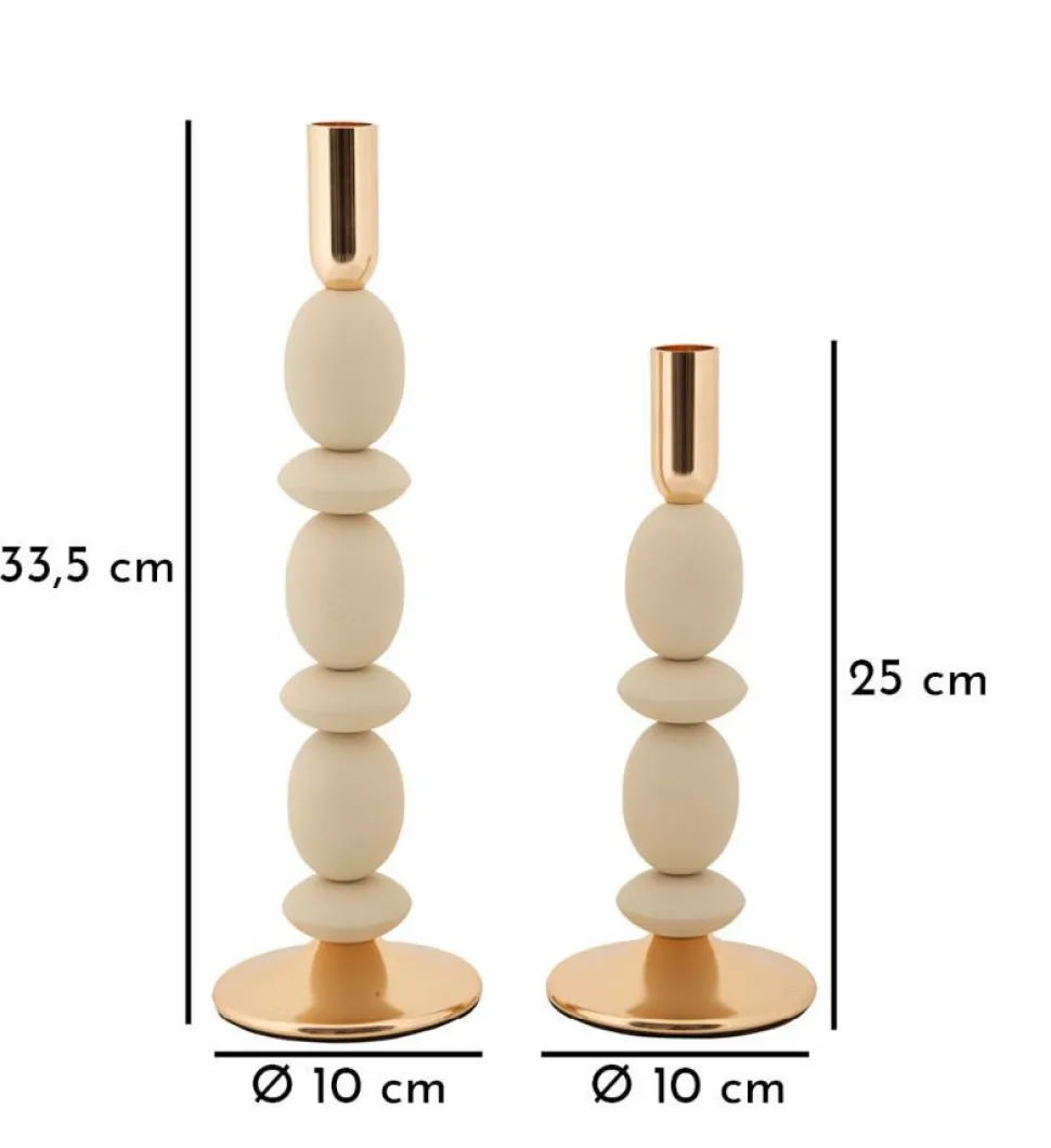 Porte-bougie ensemble 2 pcs Crème détails dorés