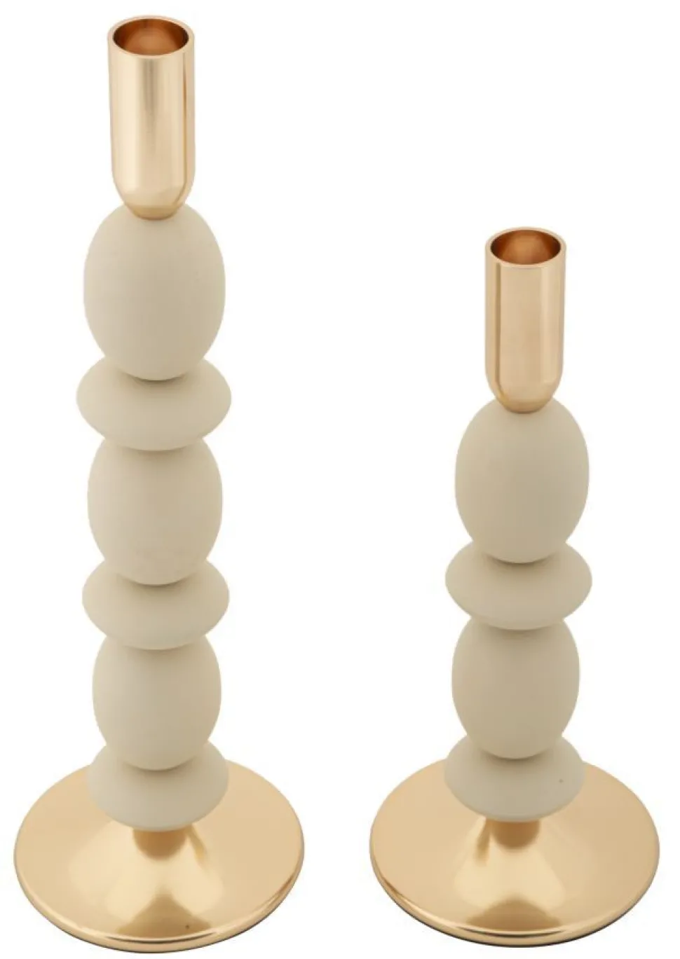 Porte-bougie ensemble 2 pcs Crème détails dorés