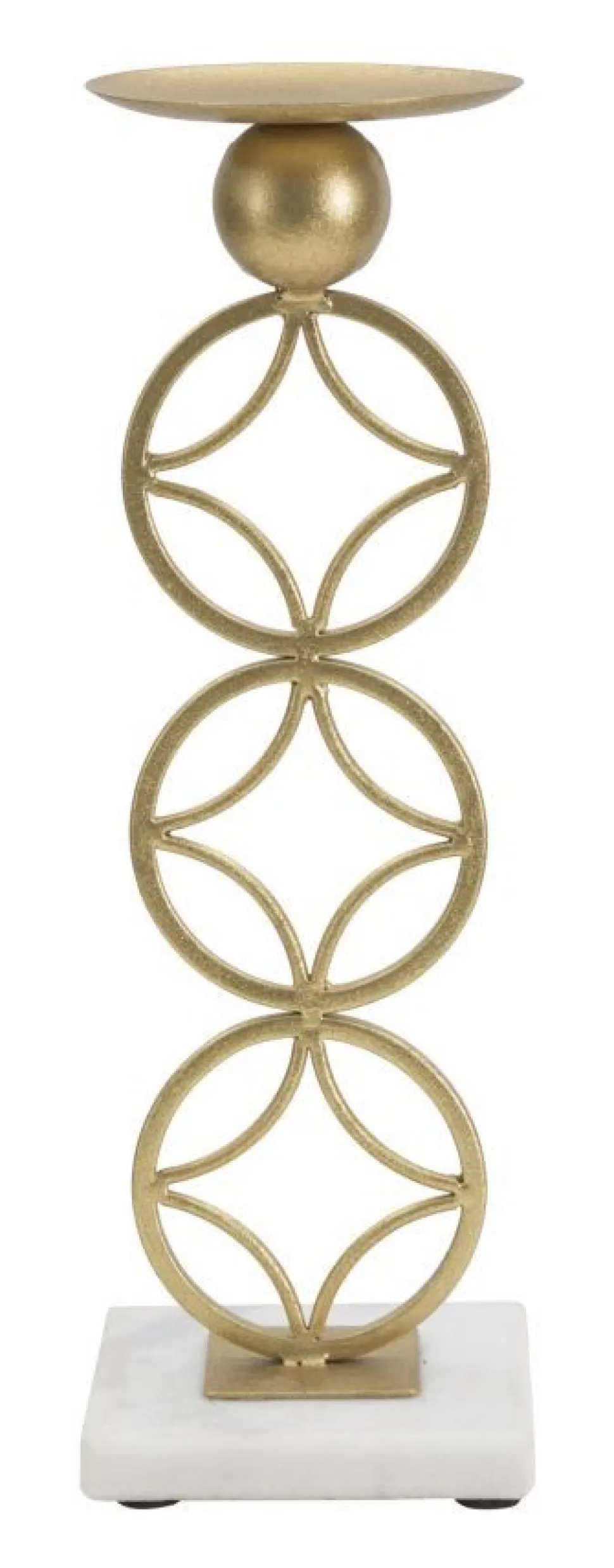 Porte-bougie géométrique métal doré et marbre Blanc