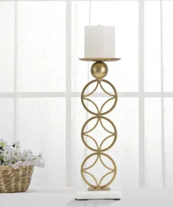 Porte-bougie géométrique métal doré et marbre Blanc