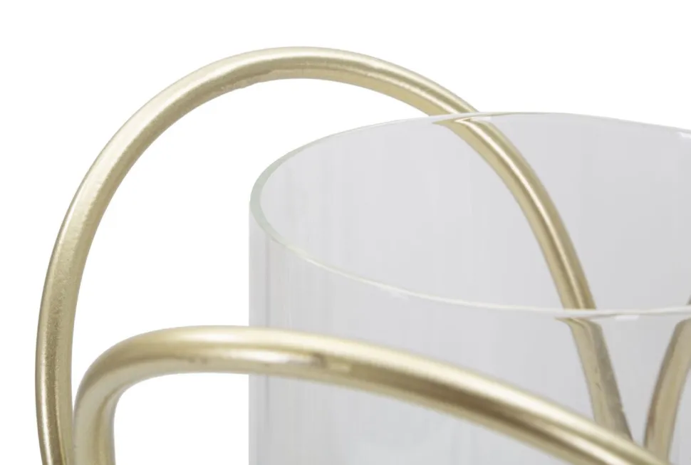 Porte-bougie géométrique métal doré et verre transparent